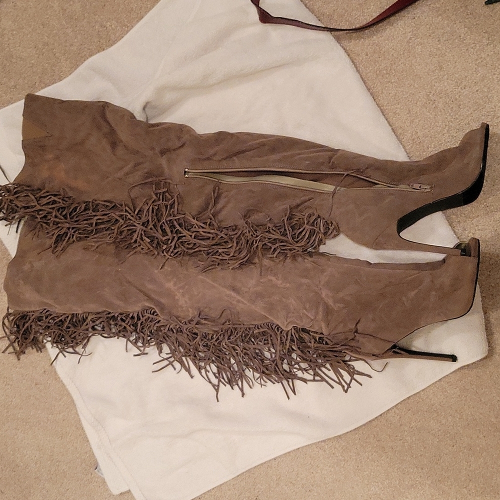 Thigh High Open Toe Shoe Boots Size 36 Taupe